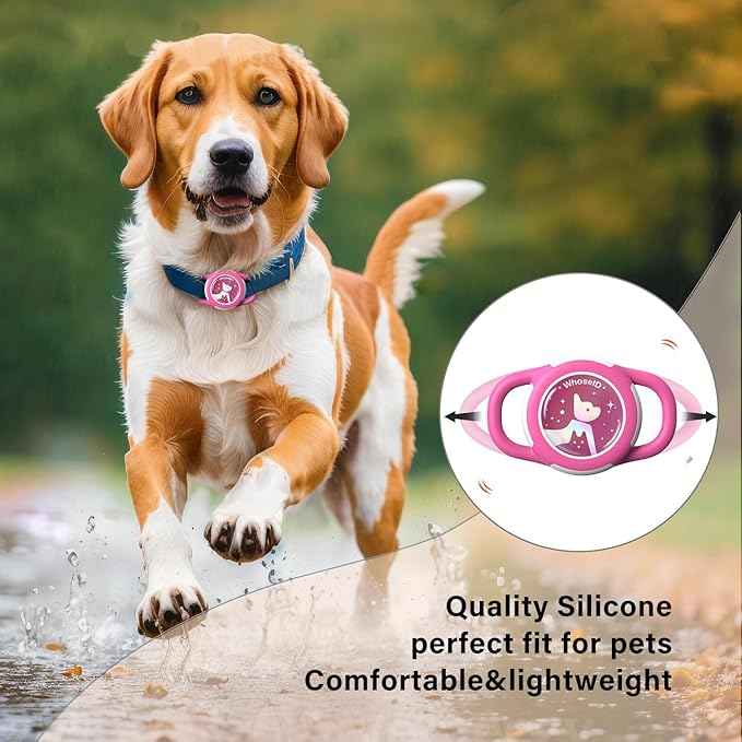 Waterproof Airtag Dog Collar Holder, Silicone & ABS Airtag Holder for Dog & Cat Collars, Ultra-Durable, Lightweight and Protective Airtag Case (Rose-1, Small)