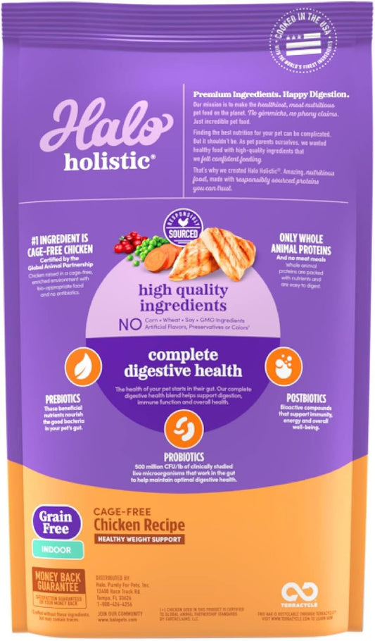 Halo Holistic Cage Free Chicken Cat Food, Grain Free Dry Cat Food, For Healthy Weight Support, Kibble for Indoor Cats, 3 lb Bag