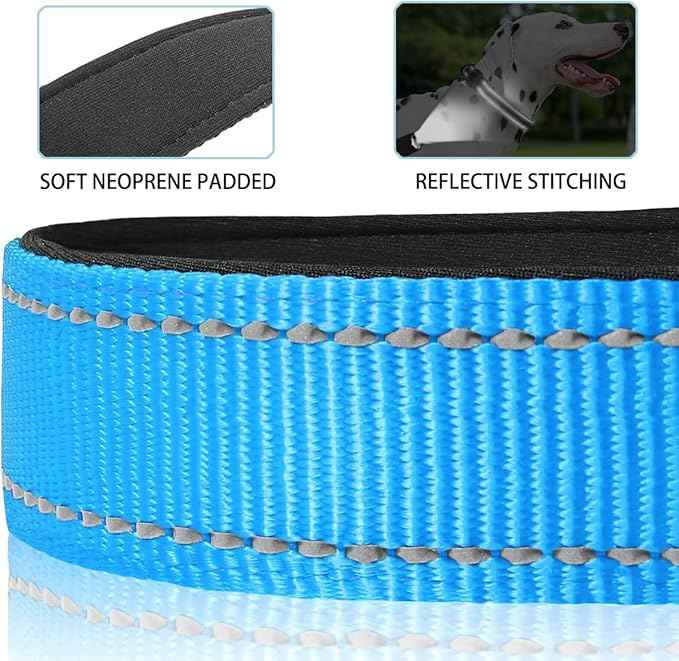 JSXD AirTag Dog Collar, Night Reflective Nylon Dog Collar for Small Medium Large Dogs,Lockable Quick Release Buckle,Padded Breathable Pet Collar with AirTag Holder (Blue, Medium)