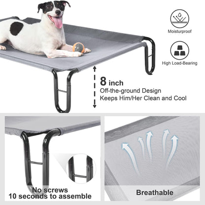 Pettycare Elevated Outdoor Dog Bed - Waterproof Cot for Small Dogs, Easy to Assemble, Cooling With Teslin Mesh, Durable, Non-Slip, Up to 35 lbs, Grey