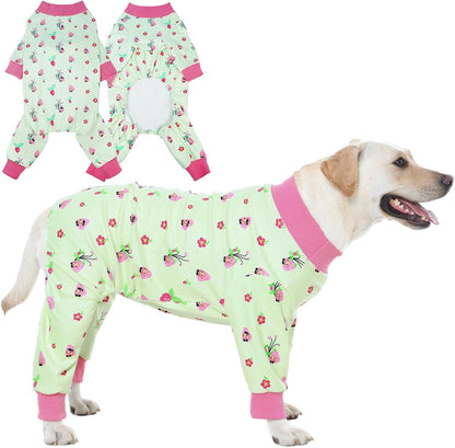 4-Legged Dog Pajamas for Medium & Large Dogs -Soft Cotton Dog Pjs Onesie with 4-Way Stretch, Cozy Breathable Pet Sleepwear for Cold Weather & Indoor Lounging - Green XXL