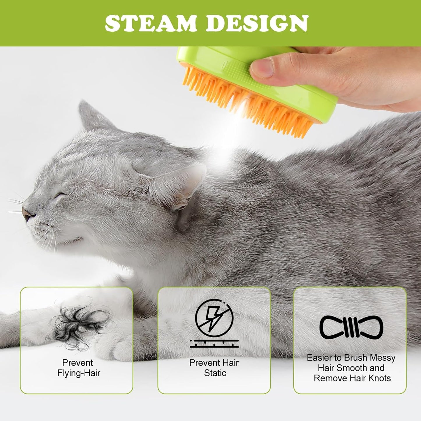 Steam Brush for Cats Shedding, 3 in 1 Steamy Water Pet Hair Removal Comb with Steamer, Spritz Comb for Dog, Indoor Cat Spray Mist Grooming Defur Brush, Cepillo Vapor Gato Perro, Steaming Cleaning Spa