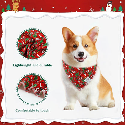 E-Clover Christmas Dog Bandanas & Matching Scrunchie Set Green Red Dog Scarf Bibs Pet Bandana with Bow Tie for Small Dogs Puppy Owner Mom Winter