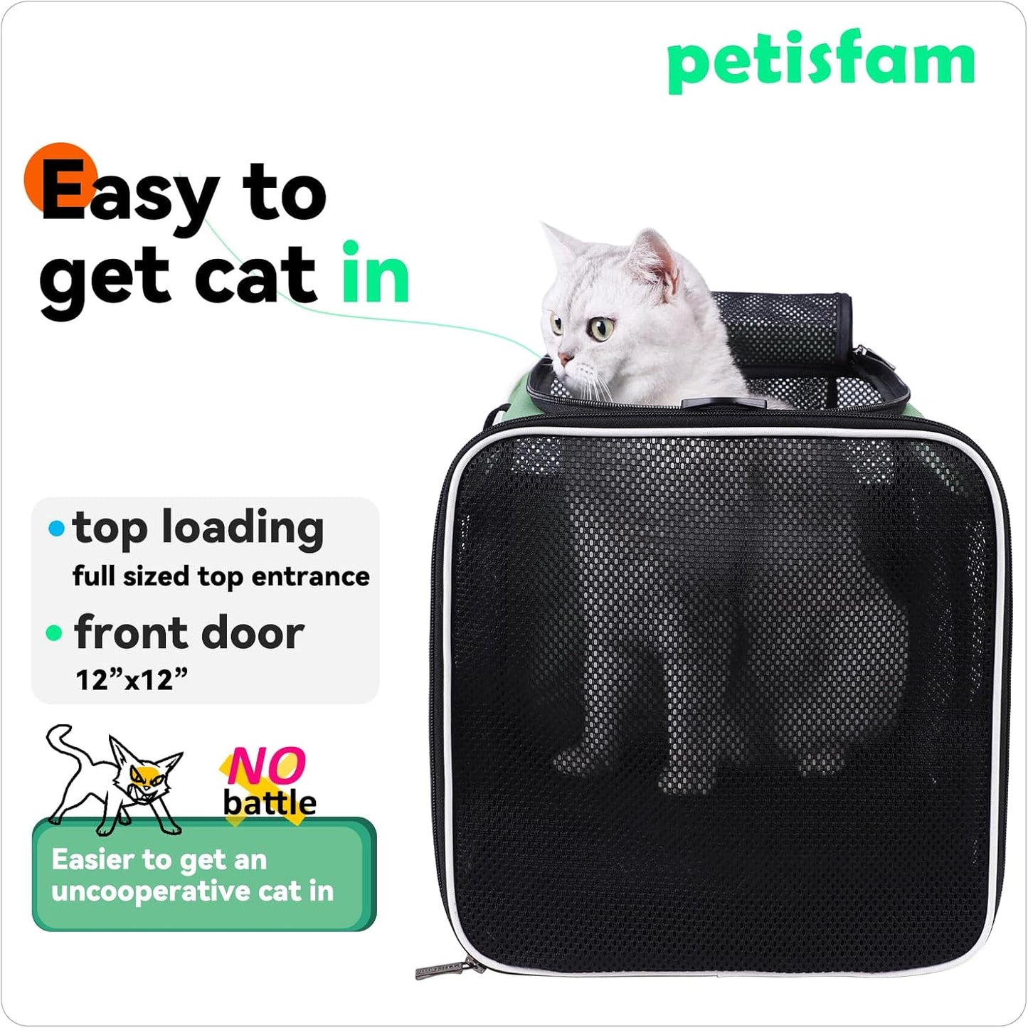 petisfam Easy Load Pet Carrier for Large, Medium Cats, 2 Cats and Small Dogs with Comfy Bed. Easy to Get Cat in, Escape Proof, Easy Storage, Washable, Safe and Comfortable for Vet Visit and Car Ride - Pawvie