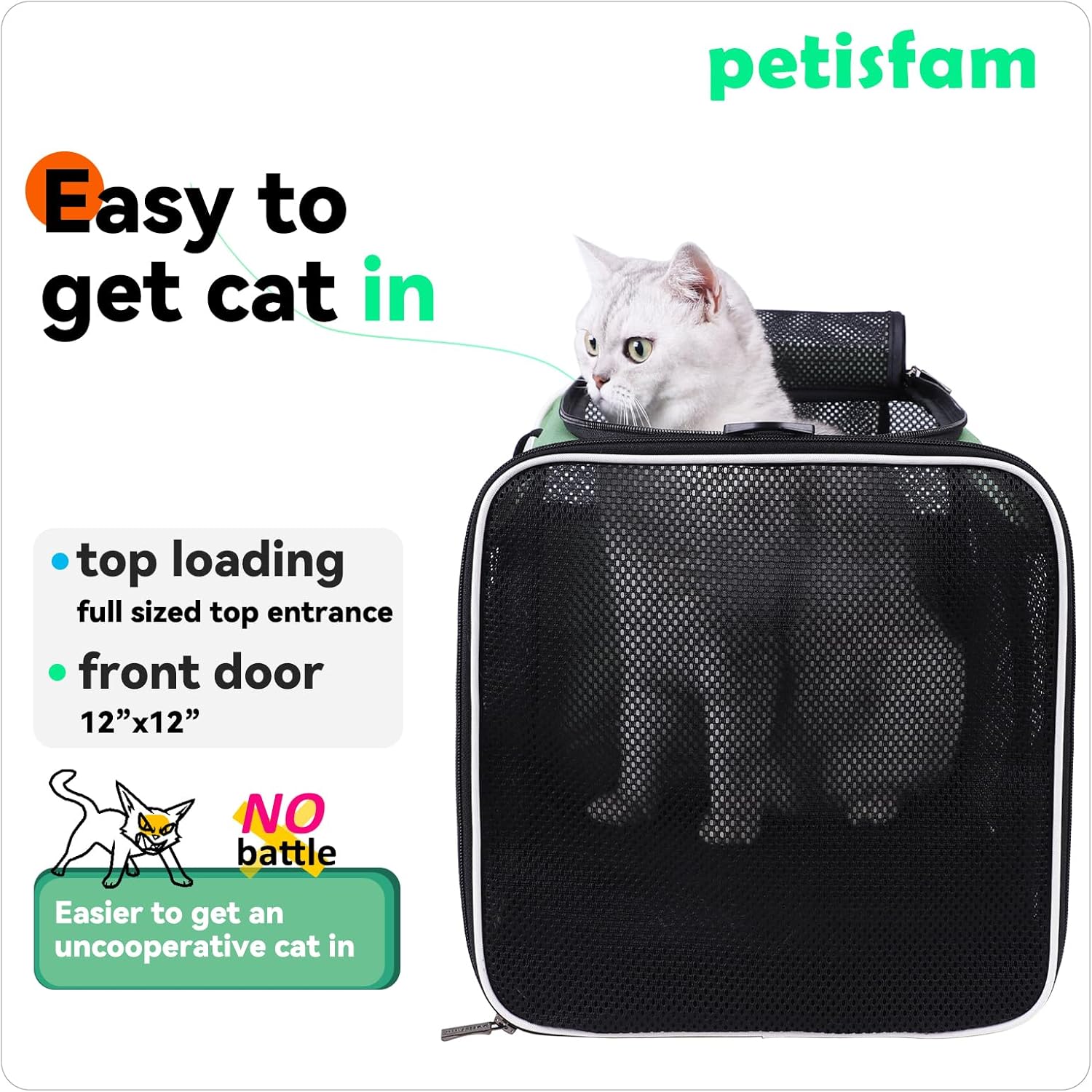 petisfam Easy Load Pet Carrier for Large, Medium Cats, 2 Cats and Small Dogs with Comfy Bed. Easy to Get Cat in, Escape Proof, Easy Storage, Washable, Safe and Comfortable for Vet Visit and Car Ride - Pawvie