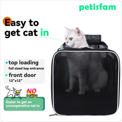 petisfam Easy Load Pet Carrier for Large, Medium Cats, 2 Cats and Small Dogs with Comfy Bed. Easy to Get Cat in, Escape Proof, Easy Storage, Washable, Safe and Comfortable for Vet Visit and Car Ride - Pawvie