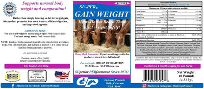 SU-PER Gain Weight for Horses - Equine Supplement Weight Gainer for Horses - Promotes Lean Muscle Mass, Digestion & Appetite - 10 Pound, 1 Month Supply