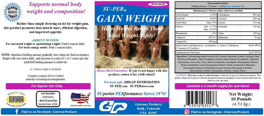 SU-PER Gain Weight for Horses - Equine Supplement Weight Gainer for Horses - Promotes Lean Muscle Mass, Digestion & Appetite - 10 Pound, 1 Month Supply