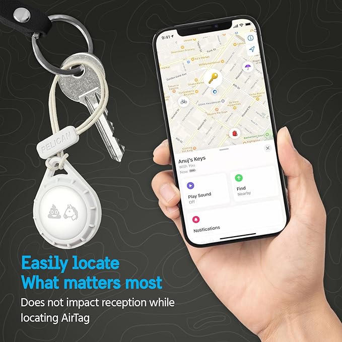 Pelican Protector AirTag Holder - AirTag Keychain w/Rugged Strap Loop [Impact Resistant] [Travel Essentials] - Protective Air Tag Case for Dog Collar, Backpack, Keys, Luggage - Clear