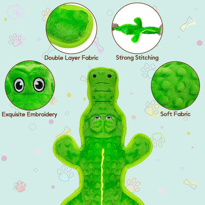 No Stuffing Dog Squeak Toys- Chew Toys for Small Medium Large Breed- Durable Puppy Teething Interactive to Keep Them Busy- Best Birthday Gift(Crocodile)