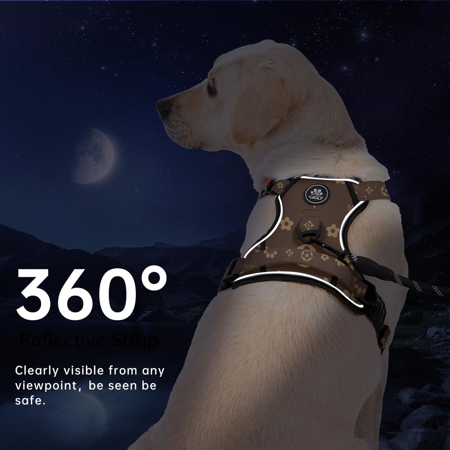 IVY&LANE No Pull Dog Harness with Leash Set, Reflective No Choke Pet Vest,Adjustable Oxford Dog Vest Harness with Easy Control Handle for Large Dogs (Dark Brown,L)