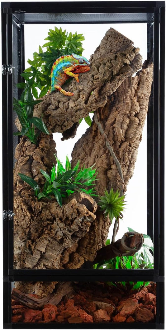 REPTI ZOO 18" x 18" x 36" Front Opening Chameleon Cage with 3-Sided Metal Mesh, 50 Gallon Screen Vertical Terrarium with Background Sticker, Tall Enclosure for Chameleon, Tree Frog, Arboreal Reptiles - Pawvie