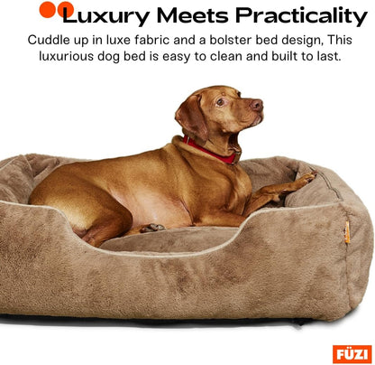 FUZI Luxury Aesthetic Dog Bed for Medium Dogs with Washable Cover, Pet Couch, Pet Bed with Sides, Non-Slip Bottom, Soft and Durable Calming Dog Bed, Faux Rabbit Fur, Medium 31.75x23.6x9.5 Light Brown