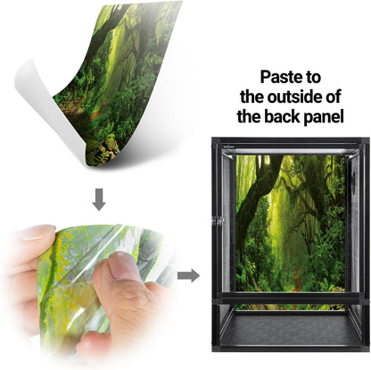 REPTI ZOO 18" x 18" x 24" Front Opening Chameleon Cage with 3-Sided Metal Mesh, 34 Gallon Screen Vertical Terrarium with Background Sticker, Tall Enclosure for Chameleon, Tree Frog, Arboreal Reptiles - Pawvie