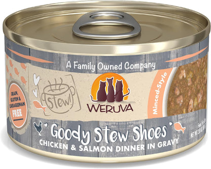 Weruva Classic Cat Stews!, Goody Stew Shoes with Chicken & Salmon in Gravy, 2.8oz Can (Pack of 12)