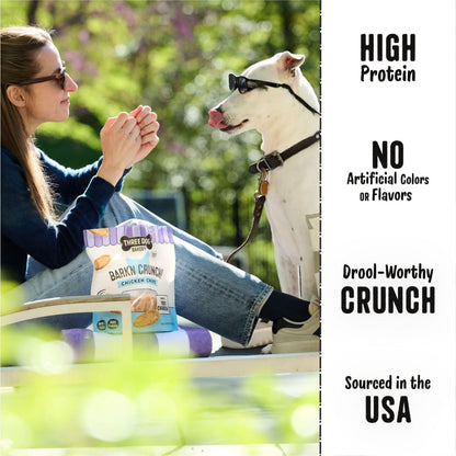 Three Dog Bakery Bark’N Crunch! Chicken Chips, Crunchy Treats for Dogs, Single Ingredient, High Protein Snacks, No Artificial Flavors or Colors, Made in The USA, 8 oz
