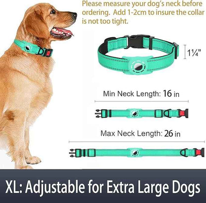 AirTag Dog Collar with AirTag Holder Compatible for Air Tag, Reflective Soft Padded, Safety Locking Buckle, Adjustable Nylon for Small Medium Large Dogs (Teal,XL)