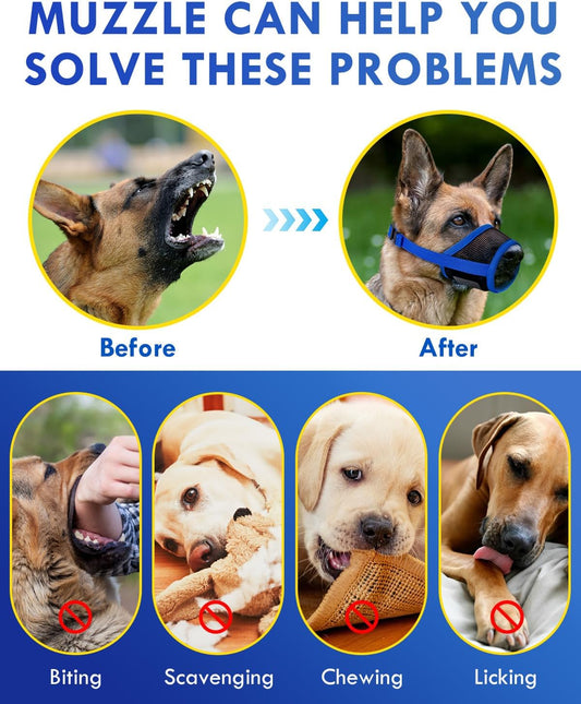 Dog Muzzle, Soft Air Mesh Muzzle for Small Medium Large Dogs Anti Biting Barking Chewing, Breathable Drinkable Adjustable Loop Pets Muzzle for German Shepherd Husky Labrador Retriever (Blue,M)
