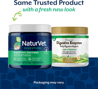 NaturVet – Digestive Enzymes for Dogs - Plus Probiotics & Prebiotics | Helps Support Diet Change & A Healthy Digestive Tract | for Dogs & Cats | 8 oz Powder
