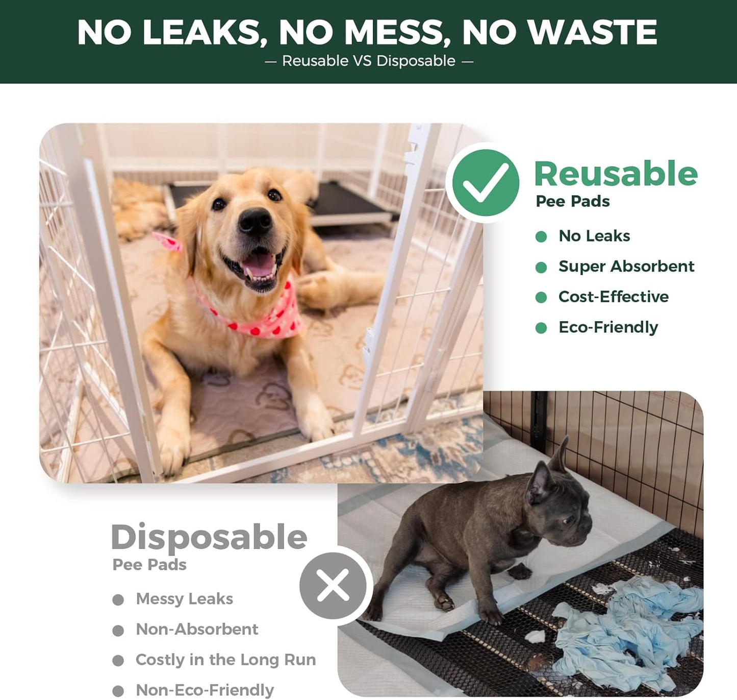 FXW Washable Pee Pads for Dogs, Puppy Pads with Super Absorbent, Specifically Designed for 42inch Cages, 41" × 27" Rectangle, Khaki, 1 Pack