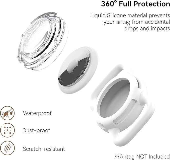 Waterproof Airtag Holder for Dog Collar, Soft Full-Body Protective Airtag Holder for Dog & Cat Collars, Ultra-Durable, Easy Installation, Lightweight Clear Airtag Case (White, Regular)