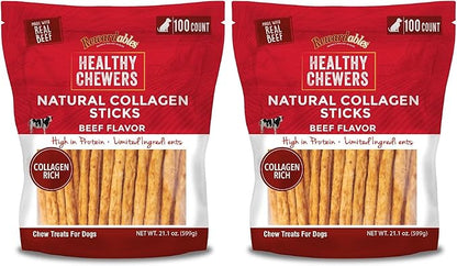 Healthy Chewers, Natural Collagen and Beef Sticks for Dogs, High Protein and Limited Ingredient Dog Chews, 100 Count (Pack of 2)