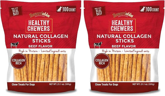 Healthy Chewers, Natural Collagen and Beef Sticks for Dogs, High Protein and Limited Ingredient Dog Chews, 100 Count (Pack of 2)