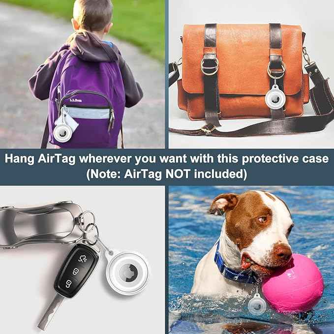 4 Pack IPX8 Waterproof Compatible with AirTag Keychain Holder Case, Lightweight, Anti-Scratch, Easy Installation,Soft Full-Body Shockproof for Luggage,Keys, Dog Collar (Pink/Clear/Red/Purple)