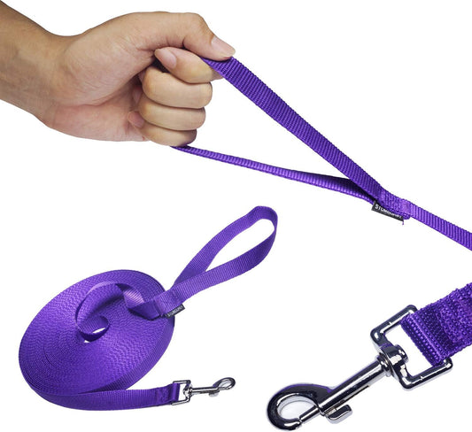 Dog/Puppy Obedience Recall Training Agility Lead - 15ft Long Training Leash,3/4in Wide - Great for Play, Camping, or Backyard (15Feet, Purple)
