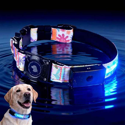 LED AirTag Dog Collar - Brightest Light Up Dog Collars - IP68 Waterproof Air Tag Dog Collar Holder - 1,600 Feet of High Visibility - Magnetic Charging - Dog Lights for Night Walking (Flower, M)