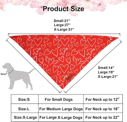ADOGGYGO Valentine Dog Bandanas, Red Pink Heart Pet Scarf, Multi Size Offered, White Red Valentine Bandana for Medium Large Dogs (Large)