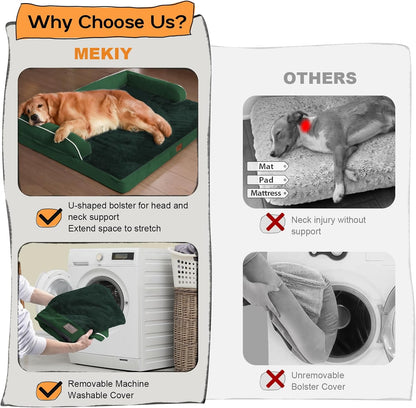 Large Dog Bed Orthopedic Washable - Waterproof Removable Cover - Medium XLarge Big Dogs - Egg Foam Couch - Emerald Dog Beds Bolster with Sides