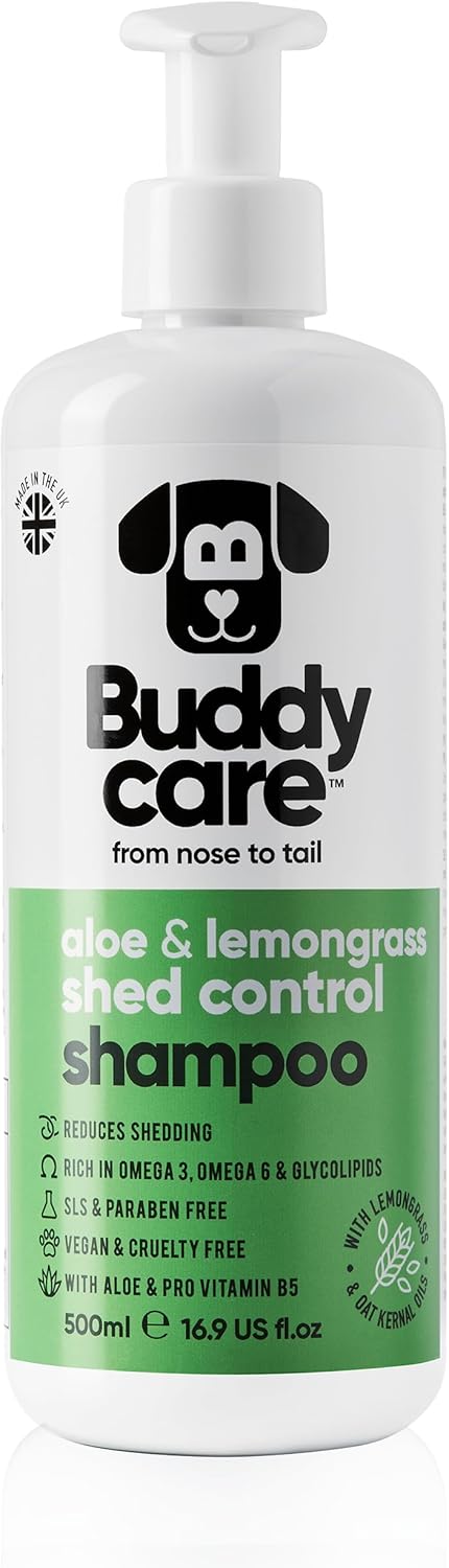 shed Control Dog Shampoo by Buddycare | Dry Skin & Itchy Skin Relief for Smelly Dogs | Deep Cleansing for Dogs Puppy Sensitive Skin | Lemongrass Scented | with Aloe & Vitamin B5 (16.90oz)