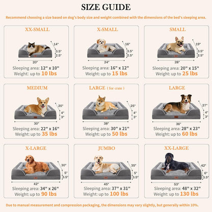 Comfort Expression XXL Orthopedic Dog Bed for Extra Large Dogs, Waterproof Orthopedic Foam Dog Beds, Washable Dogs Sofa Beds with Removable Cover & Non-Slip Bottom(XX-Large,Grey)