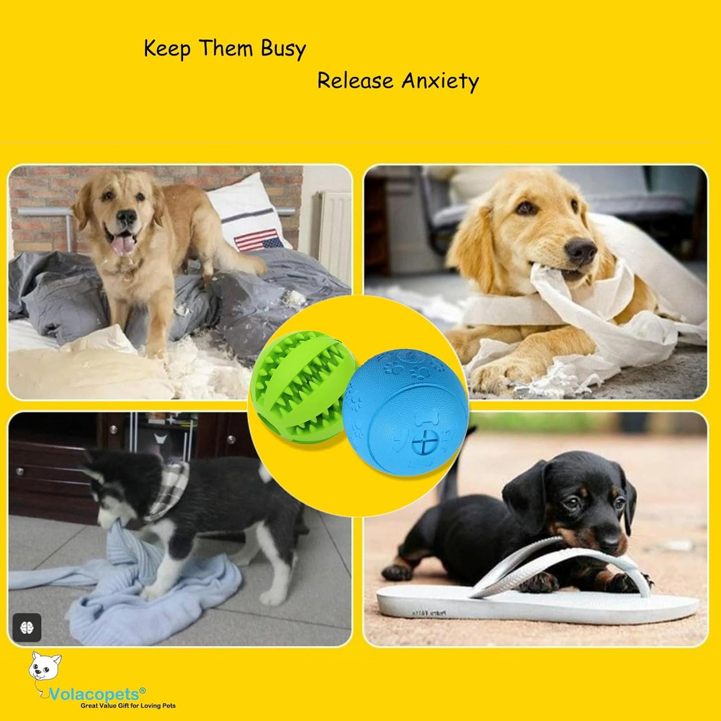 Dog Puzzle Toy, Treat and Dental Balls, Interactive Treat Dispensing Toy for Dogs, Durable Puppy Toys for Teething Small Dogs, Rubber Teeth Balls, Slow Feeder,2 Pack (Small)