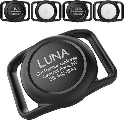 Personalized Dog Collar Holder for AirTag, 4 Pack Upgraded Water Resistant Silicone Case for Pet Collars, Customized with Name and Phone Number Protectors for Dog and Cats Collars