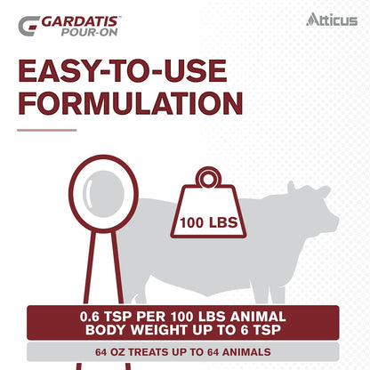 Atticus Gardatis Pour-On Insecticide with IGR (1/2 Gal) - Control Lice, Flies, and Ticks on Cattle and Horses - (Compare to Clean-Up II) - Permethrin 5.0% and Diflubenzuron 3.0%