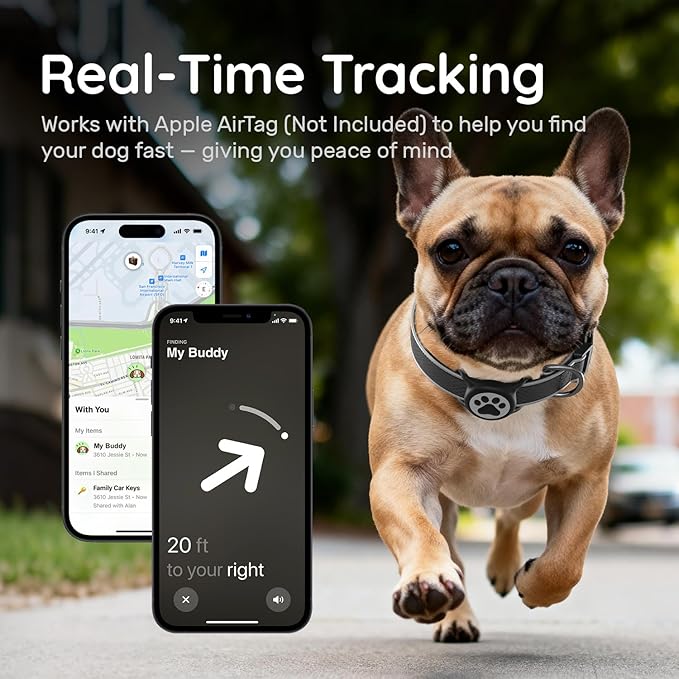 Airtag Dog Collar, IPX8 Waterproof Air Tag Dog Collar Holder | Reflective Ultra-Durable | Soft Padded | Safety Locking Buckle | Fit Small Dogs (Black S(9.8"-15.7"))