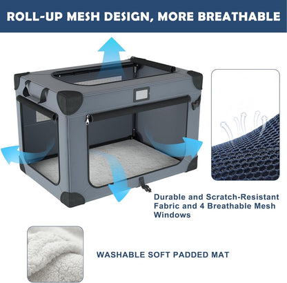 36 Inch Soft Dog Crates, Portable Travel Crate for Large Dogs, 3-Door Foldable Soft Kennel with Mesh Windows for Indoor & Outdoor Travel, with Blanket and a Foldable Bowl