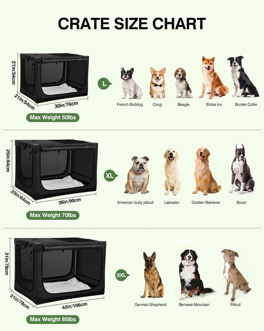 36 Inch Collapsible Travel Dog Crate for Medium Large Dogs, Portable Dog Crate 4-Door Foldable Soft Kennel with Durable Mesh Windows for Indoor & Outdoor Travel, with Storage Bag,Black