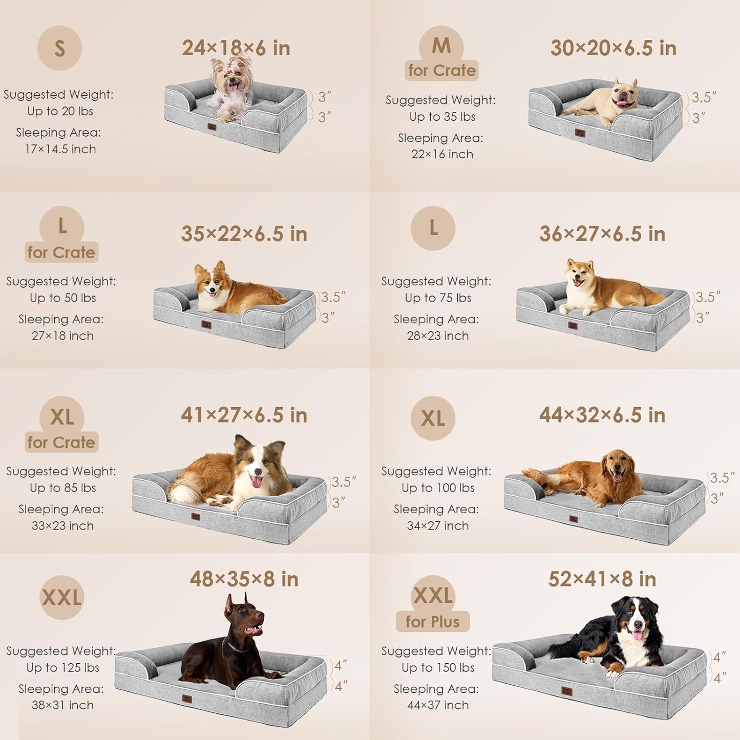EHEYCIGA Orthopedic Dog Beds for Extra Large Dogs, Waterproof Memory Foam XXL Pet Bed with Sides, Non-Slip Bottom and Egg-Crate Foam Big Dog Couch Bed with Washable Removable Cover, Grey