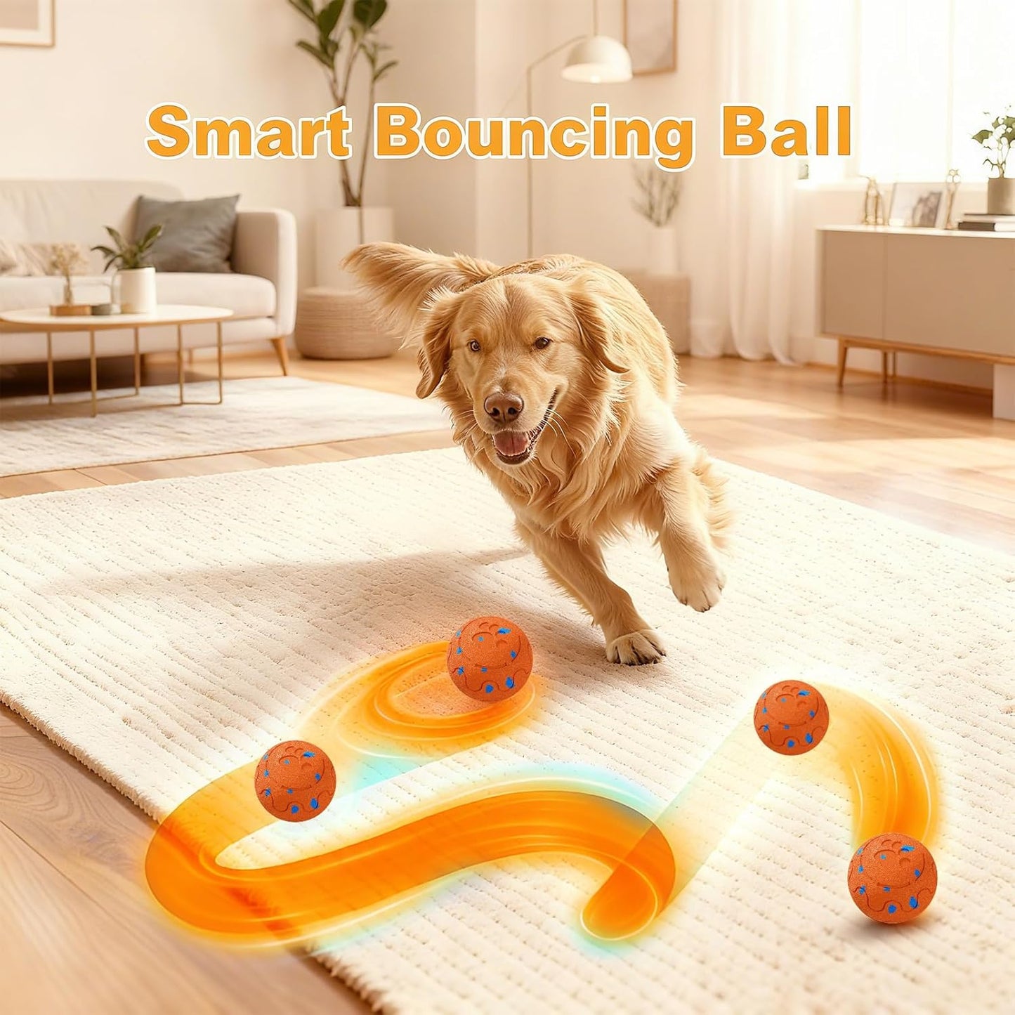 Dog Balls: Interactive Dog Ball, Self-Moving Dog Toy with Auto-Rolling & Bouncing, E-TPU Material, IP54 Waterproof, Motion-Activated, for Small/Medium/Large Dogs (Orange)