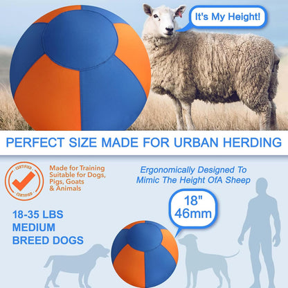 Herding Ball for Dogs 18" - Durable Waterproof Dog Toy, Dual-Layer Large Interactive Pet Play Ball for Australian Shepherds, Cattle Dogs, Collies, and All Herding Breeds (Orange+Blue)