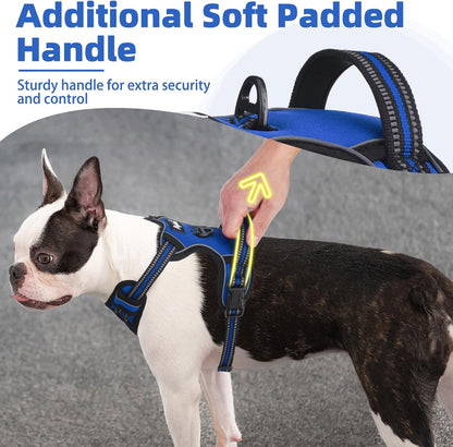 PUPTECK No Pull Dog Harness for Large, Adjustable Reflective Dog Harness with Handle Easy Control, Comfortable Soft Padded Pet Vest Harness for Large Dogs, Blue L
