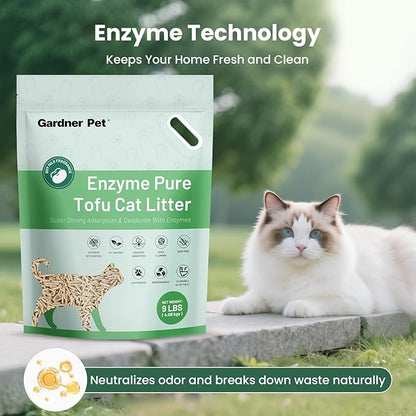 Gardner Pet Tofu Cat Litter, Cat Litter Flushable Clumping Cat Litter, Low Dust, Odor Control, Plant-Based Natural Kitten Litter with Fast Absorption & Low Tracking (9LBS)