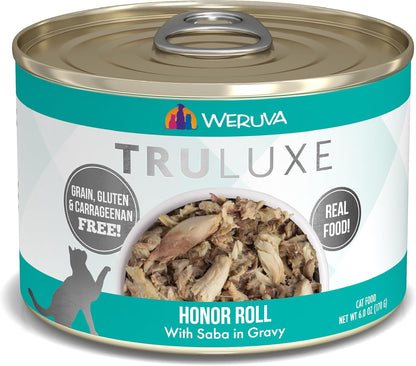 Weruva TruLuxe Cat Food, Honor Roll with Wild-Caught Saba in Gravy, 6oz Can (Pack of 24)