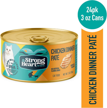 A Strong Heart Canned Wet Cat Food, Chicken Dinner Paté - 3 oz Cans (Pack of 24), Made in The USA with Real Chicken