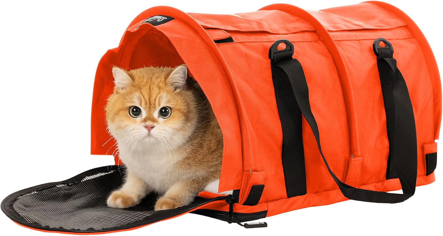 SturdiBag Pro 2.0 Pet Travel Carrier for Cats and Dogs | Soft Sided Pet Carrier Bag with Safety Clips and Seatbelt Straps for Car Travel | XL, Orange - Pawvie