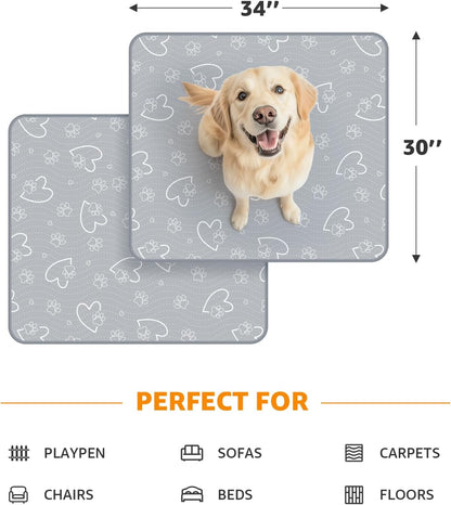 Washable Pee Pads for Dogs Reusable: 2 Pack Reusable Puppy Pads Waterproof and Absorbent - Non-Slip Dog Whelping Pads for Crate, Floor, Couch, 30"x 34"