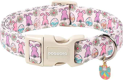 DOGWONG Easter Dog Collar-Cute Easter Bunny Dog Collar, Adjustable Bow&Rabbit Pet Collars Puppy Collar Gifts with Quick Release Buckle for Girl&Boy Dogs,S
